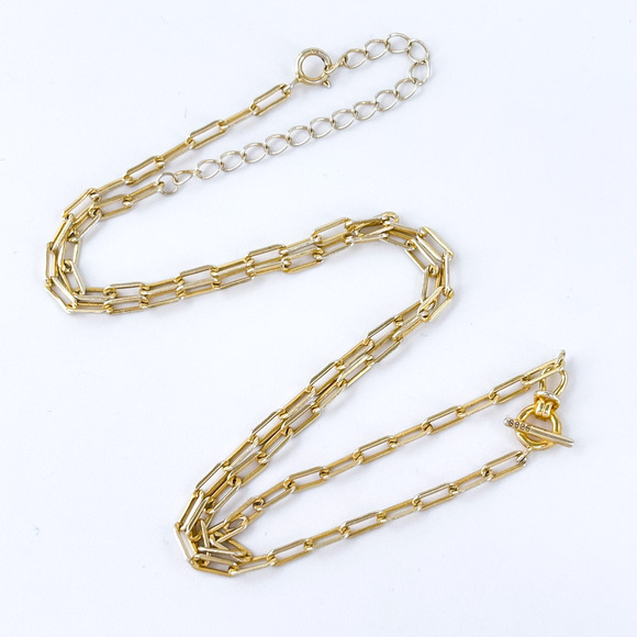 Vintage Gold-Tone Sterling Silver Paperclip Chain Necklace | Adjustable 16”-18" - Picture 3 of 6